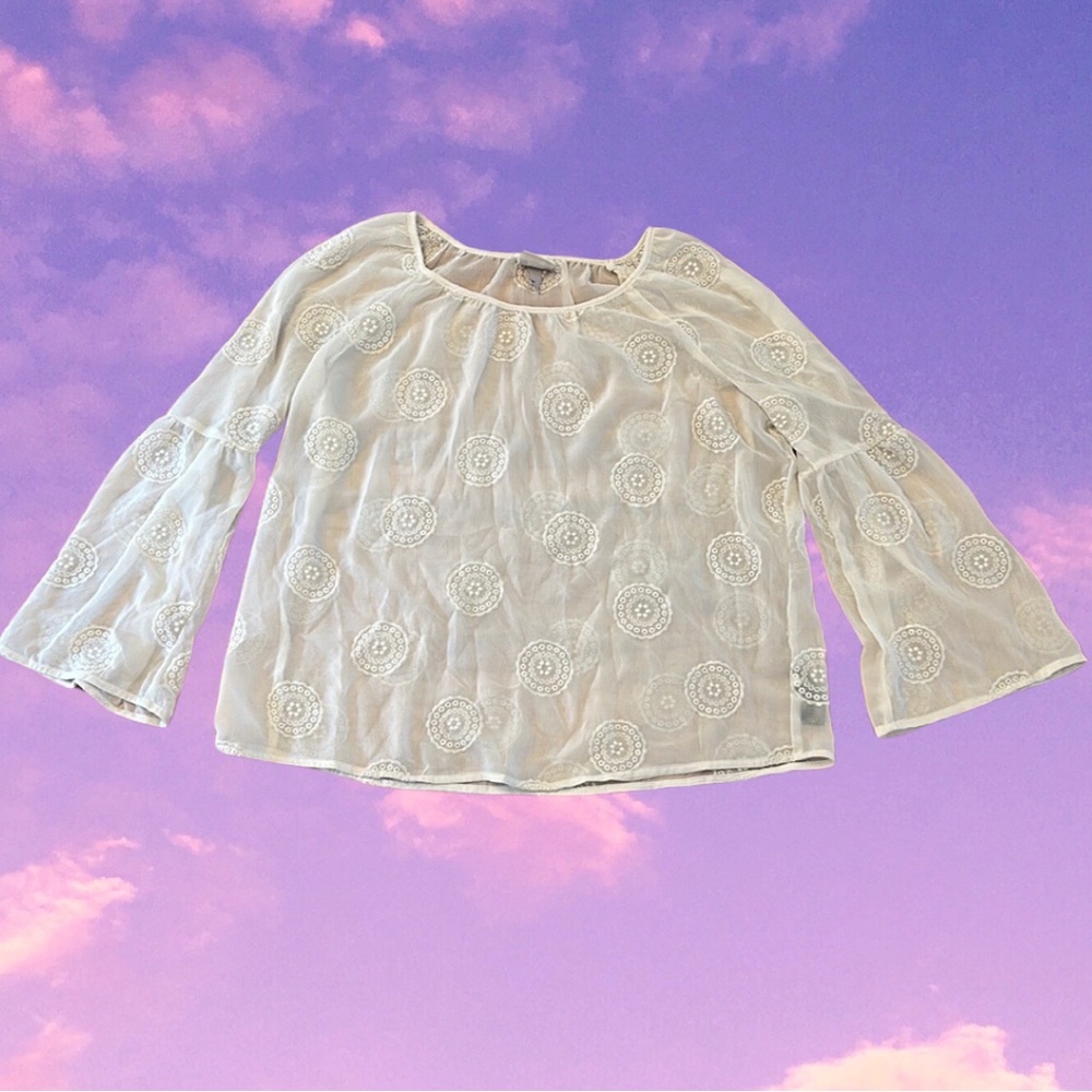 Knox Rose Sheer Cream White Embroidered Women's Top Size L
